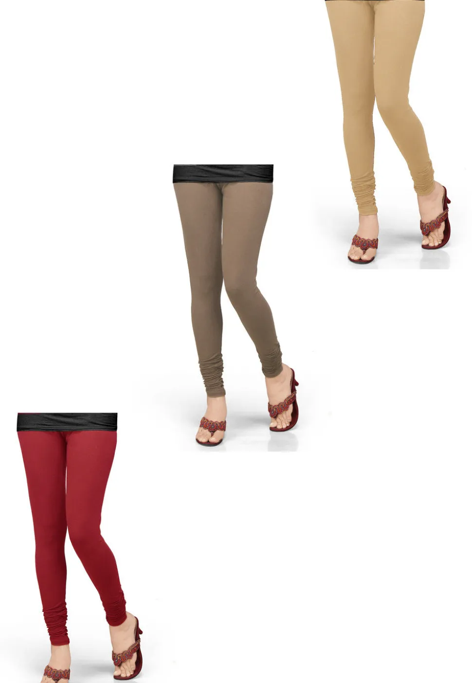 Combo of Solid Color Lycra Leggings in Dark Beige, Light Beige and Red
