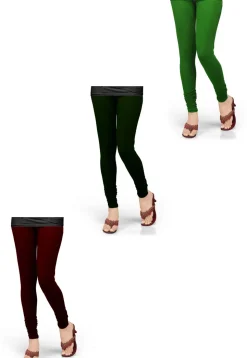 Combo of Solid Color Lycra Leggings in Green and Maroon