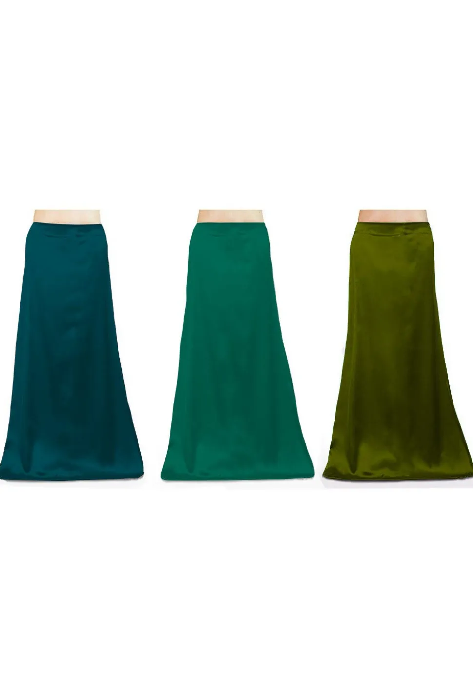 Combo of Solid Color Satin Petticoats in Green