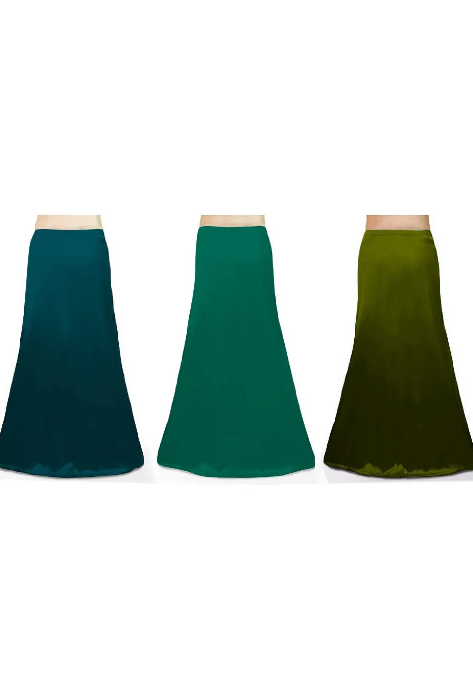 Combo of Solid Color Satin Petticoats in Green