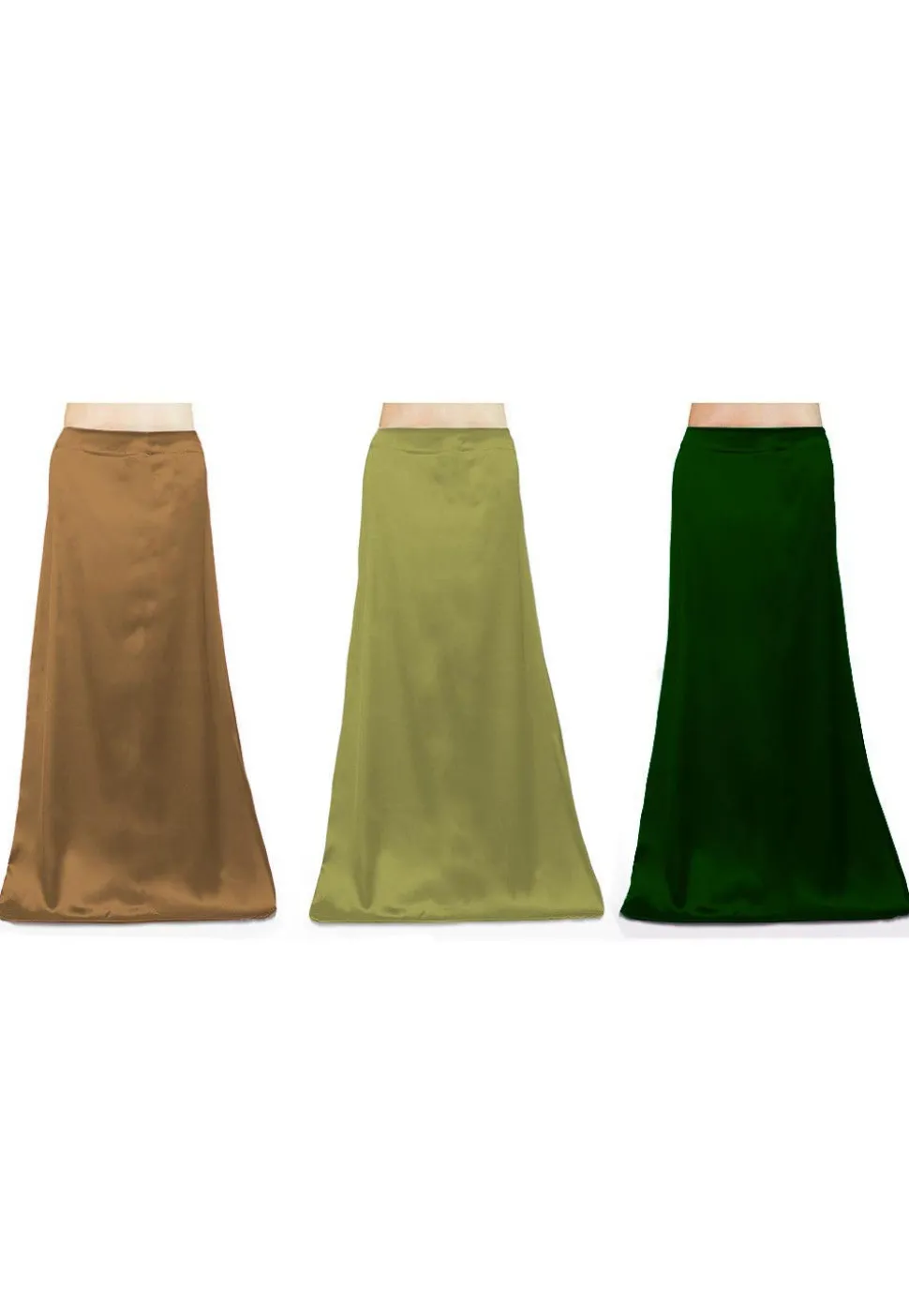 Combo of Solid Color Satin Petticoats in Beige and Green