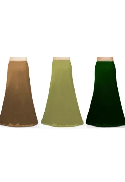 Combo of Solid Color Satin Petticoats in Beige and Green