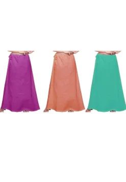 Combo Set Cotton Petticoat in Magenta, Peach and Green