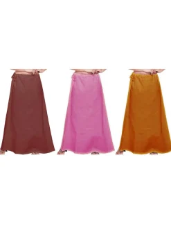 Combo Set Cotton Petticoat in Brown, Pink and Mustard