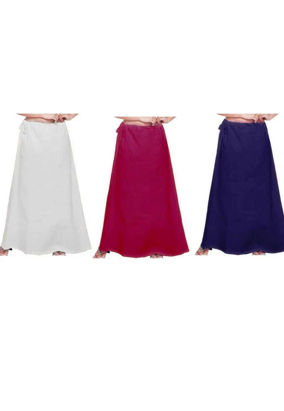 Combo Set Cotton Petticoat in White, Magenta and Navy Blue