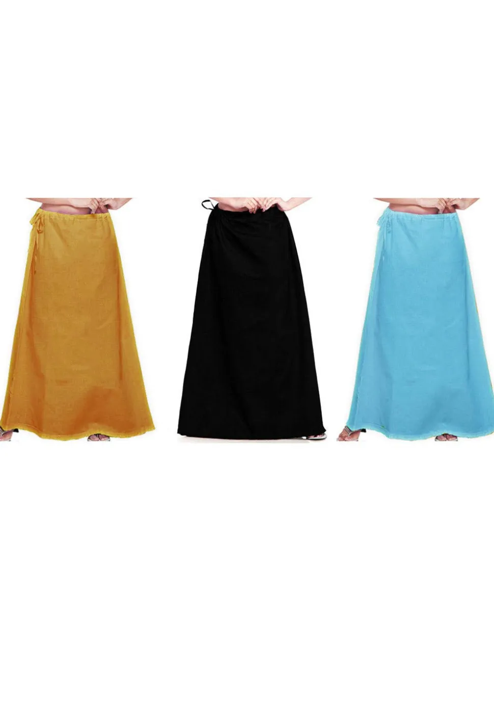 Combo Set Cotton Petticoat in Mustard, Black and Sky Blue