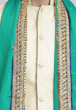 Contrast Border Art Chinon Crepe Dupatta in Sea Green