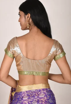 Contrast Border Art Silk Shimmer Blouse in Golden