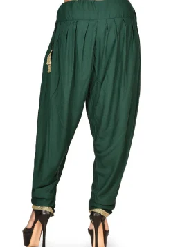 Contrast Border Cotton Dhoti Salwar in Dark Green