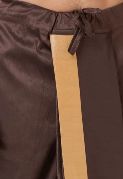 Contrast Border Dupion Silk Dhoti Pant in Dark Brown