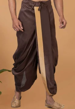 Contrast Border Dupion Silk Dhoti Pant in Dark Brown