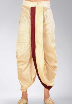 Contrast Border Dupion Silk Dhoti Pant in Beige