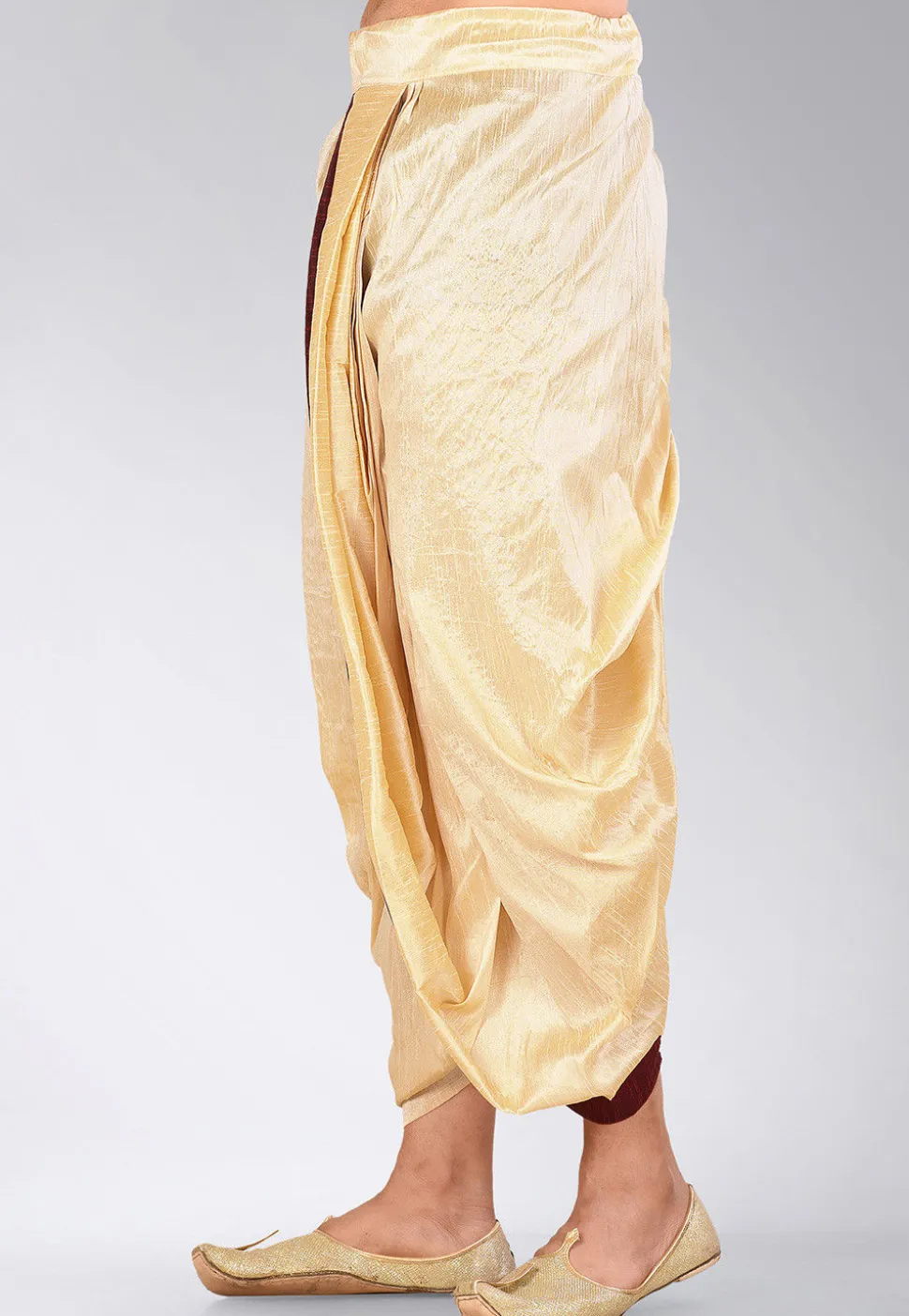 Contrast Border Dupion Silk Dhoti Pant in Beige