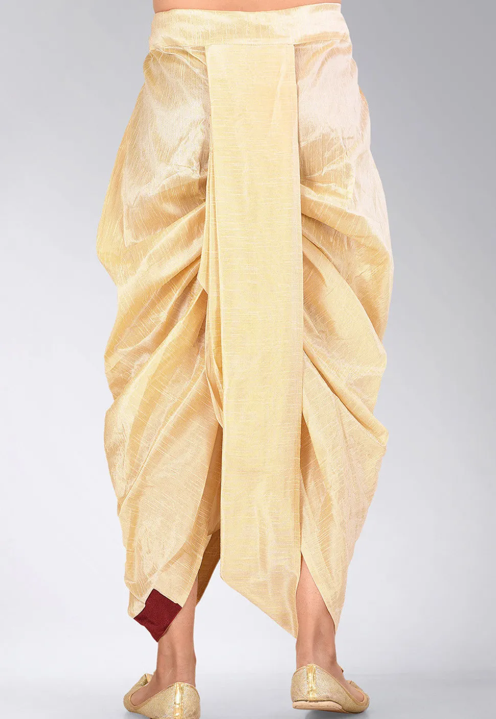 Contrast Border Dupion Silk Dhoti Pant in Beige