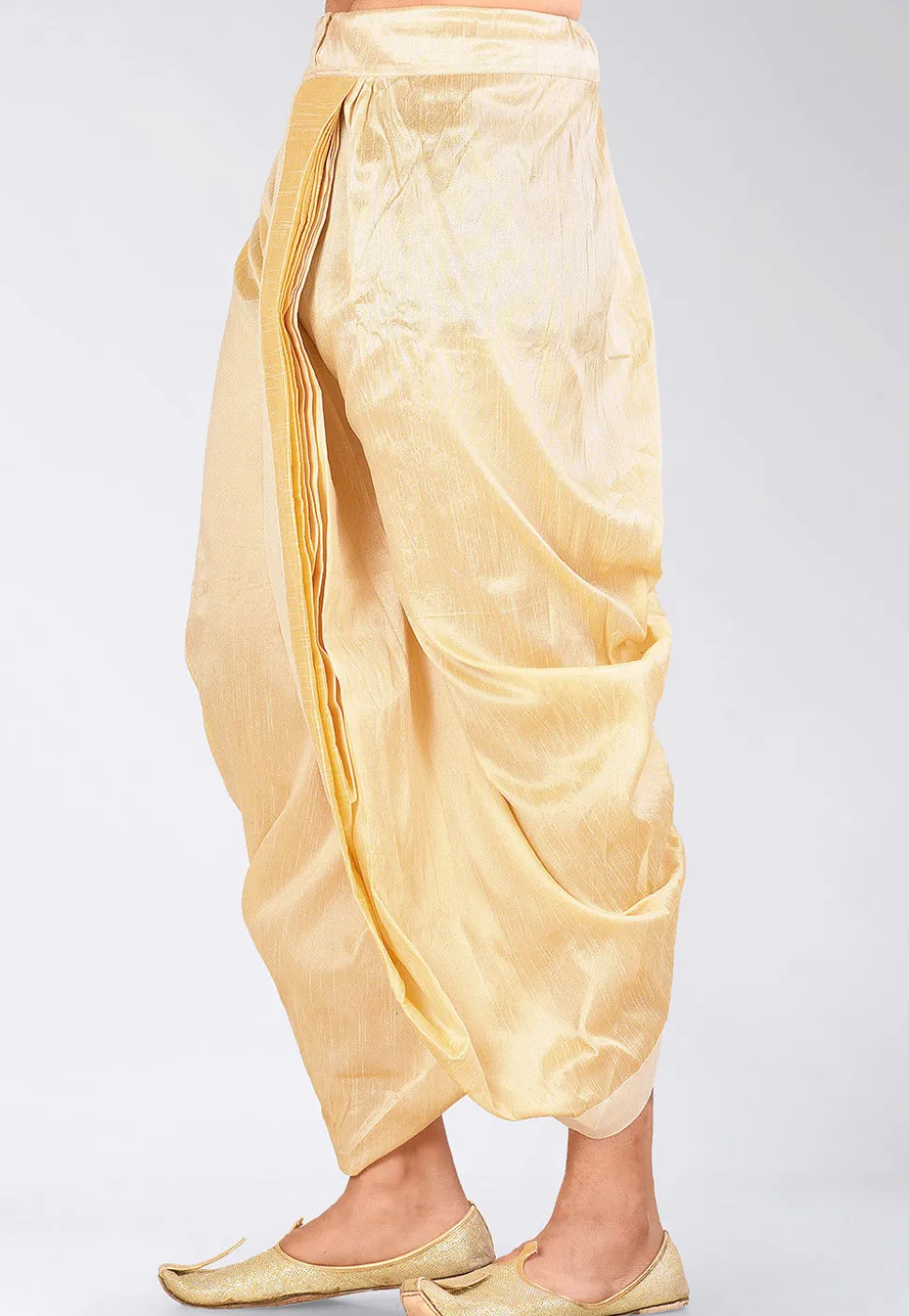 Contrast Border Dupion Silk Dhoti Pant in Beige