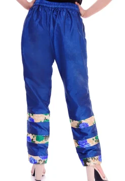 Contrast Border Dupion Silk Straight Pant in Royal Blue