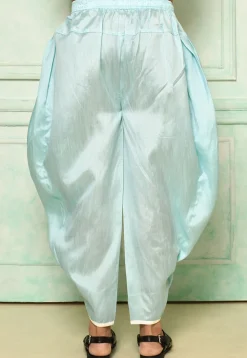 Contrast Border Dupion Silk Rajwara Dhoti Pant in Light Blue