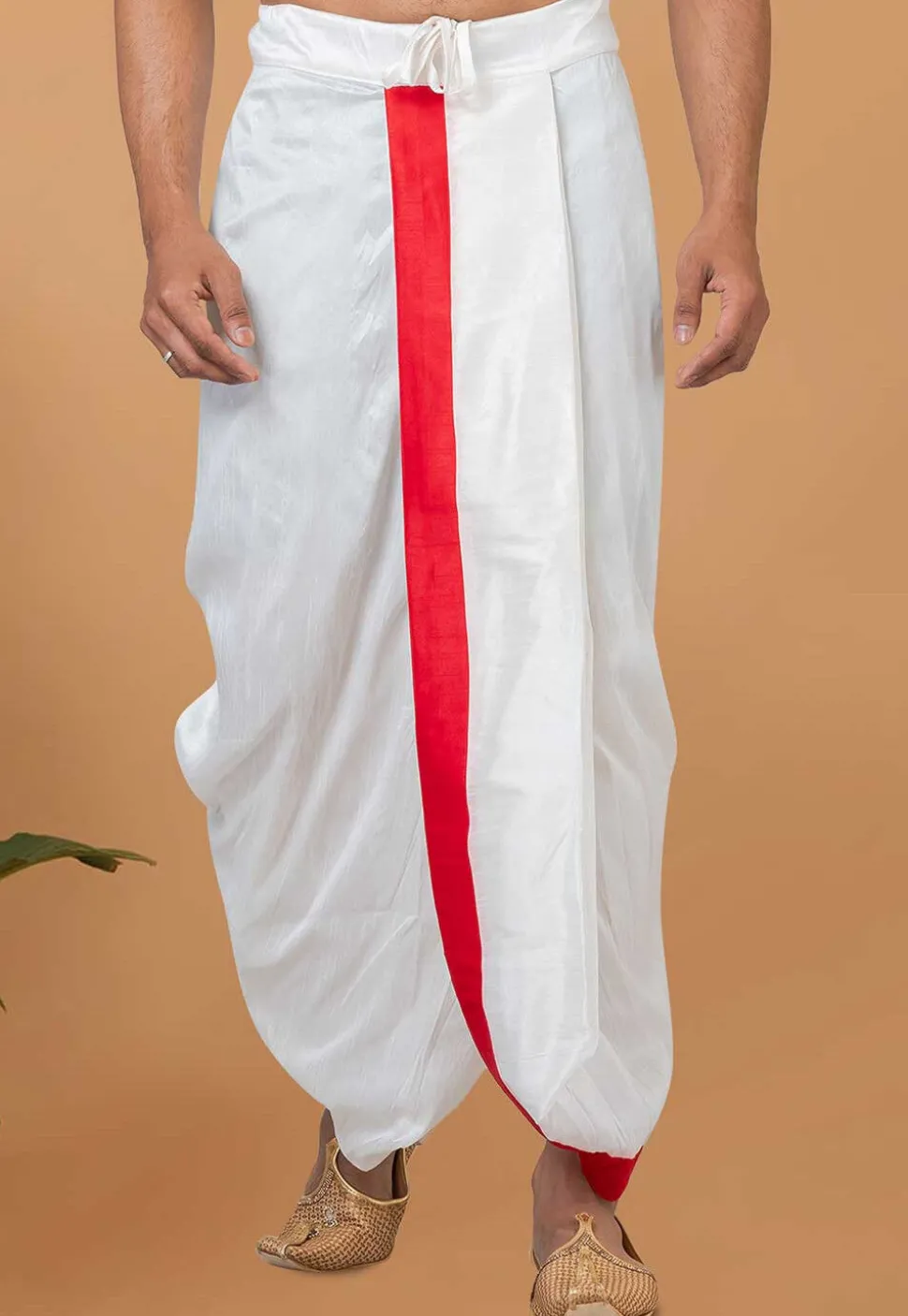 Contrast Border Dupion Silk Dhoti Pant in White