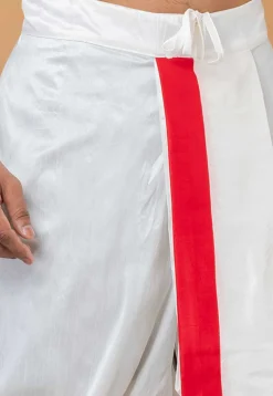 Contrast Border Dupion Silk Dhoti Pant in White