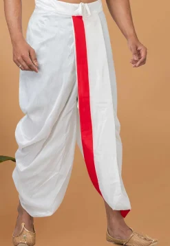 Contrast Border Dupion Silk Dhoti Pant in White