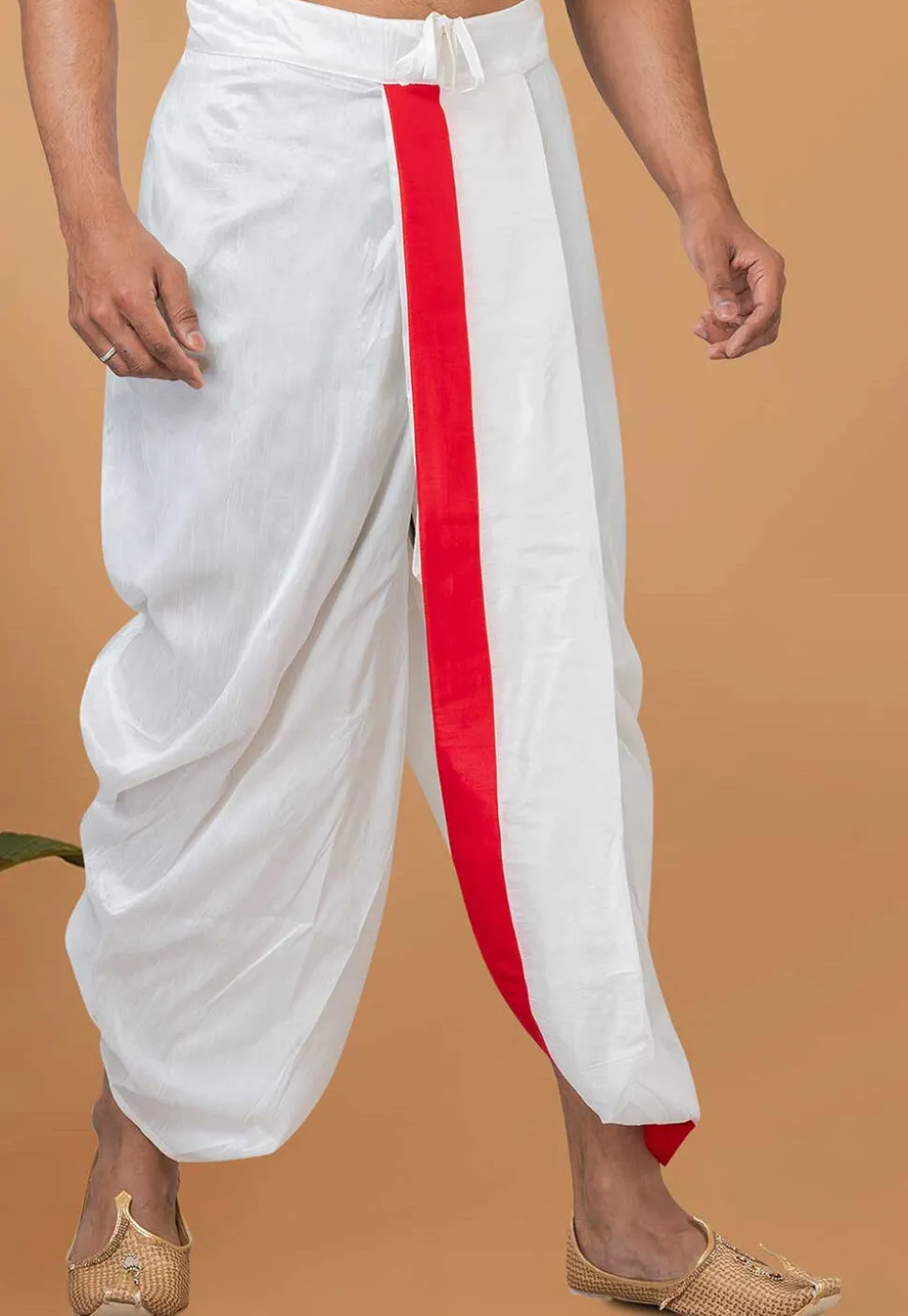 Contrast Border Dupion Silk Dhoti Pant in White