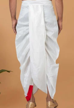 Contrast Border Dupion Silk Dhoti Pant in White