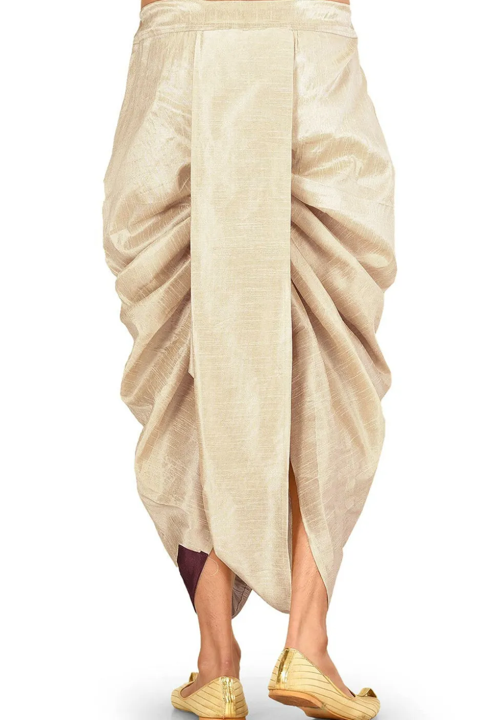 Contrast Border Dupion Silk Dhoti in Light Beige
