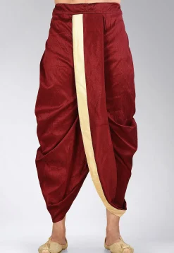 Contrast Border Dupion Silk Dhoti Pant in Maroon