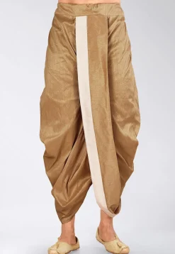 Contrast Border Dupion Silk Dhoti Pant in Dark Beige