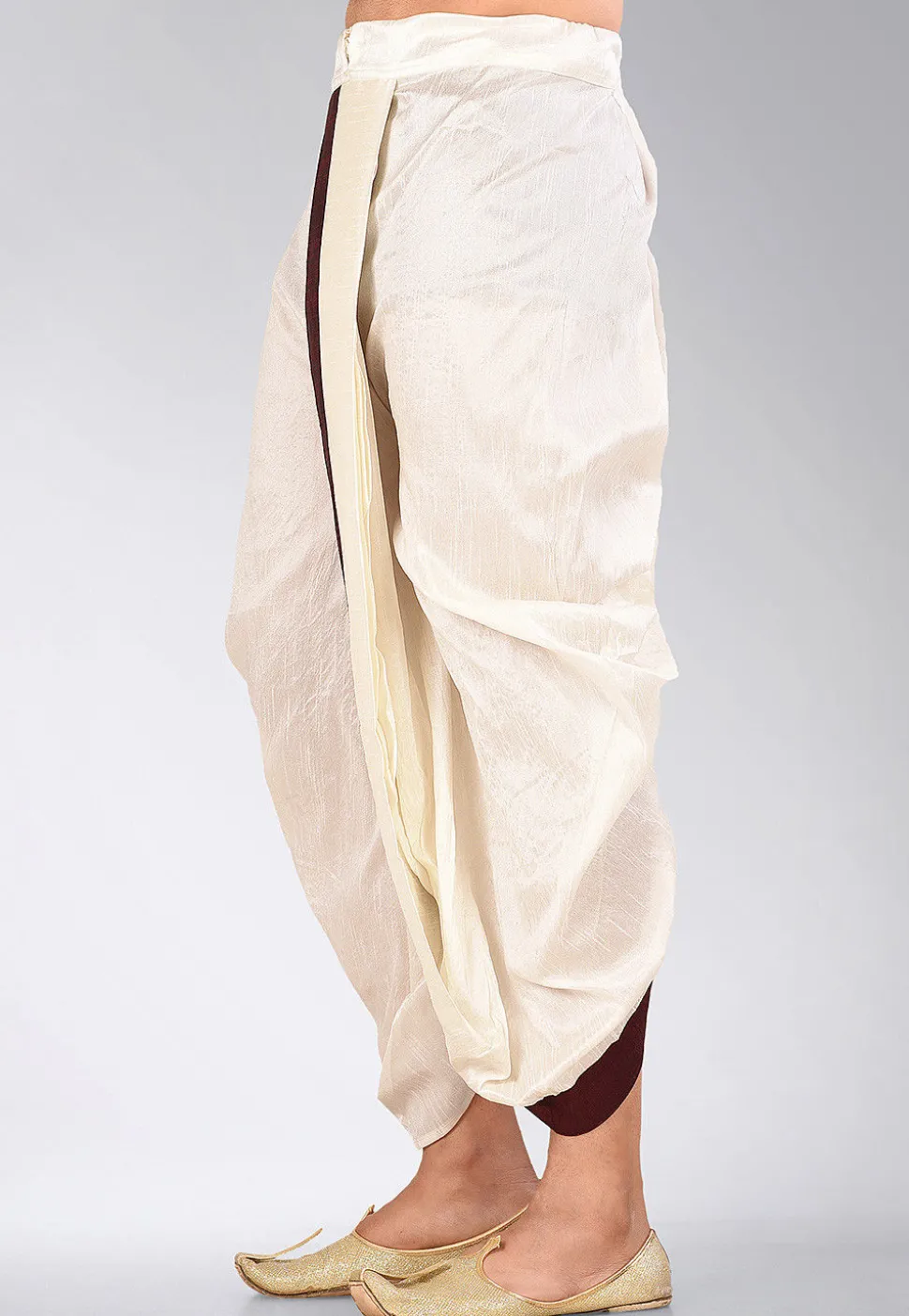 Contrast Border Dupion Silk Dhoti Pant in Cream