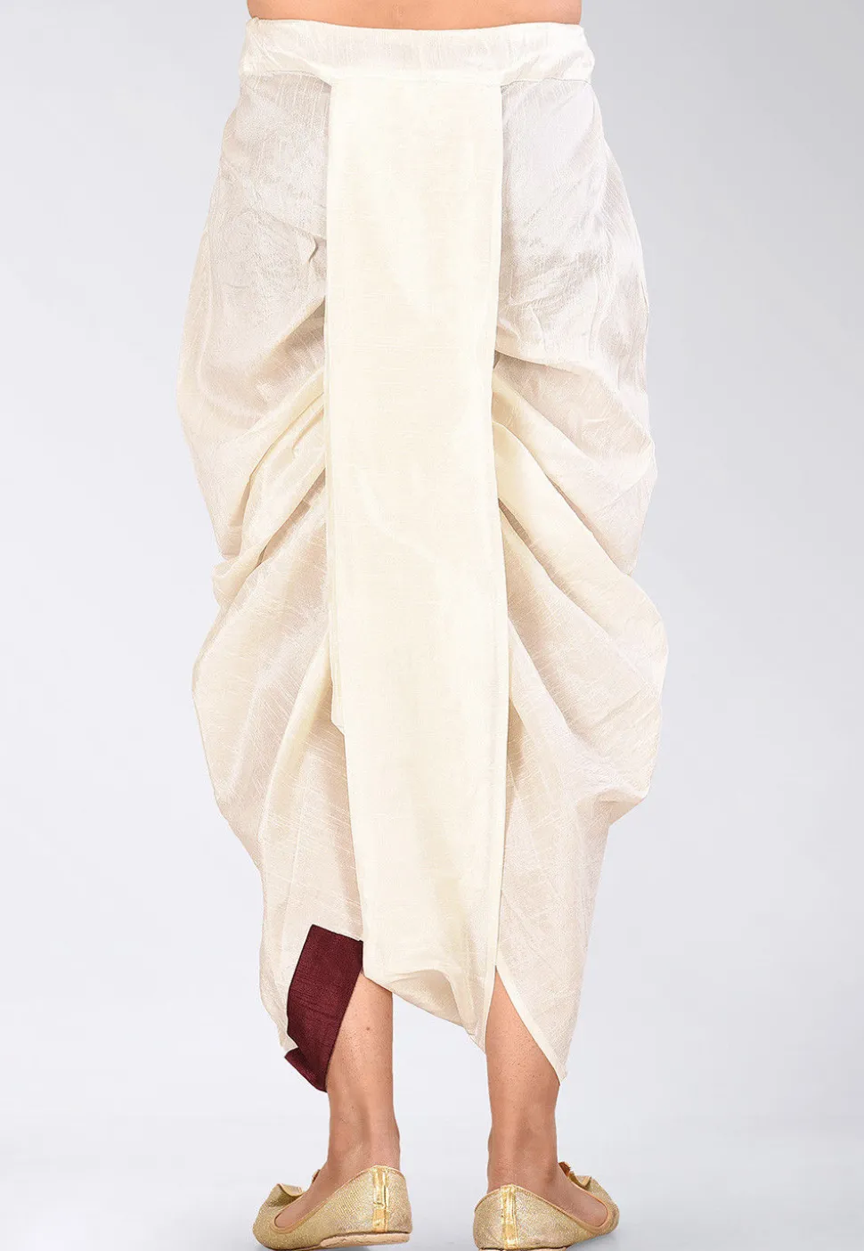 Contrast Border Dupion Silk Dhoti Pant in Cream