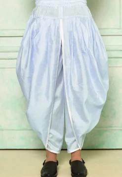 Contrast Border Dupion Silk Rajwara Dhoti Pant in Sky Blue