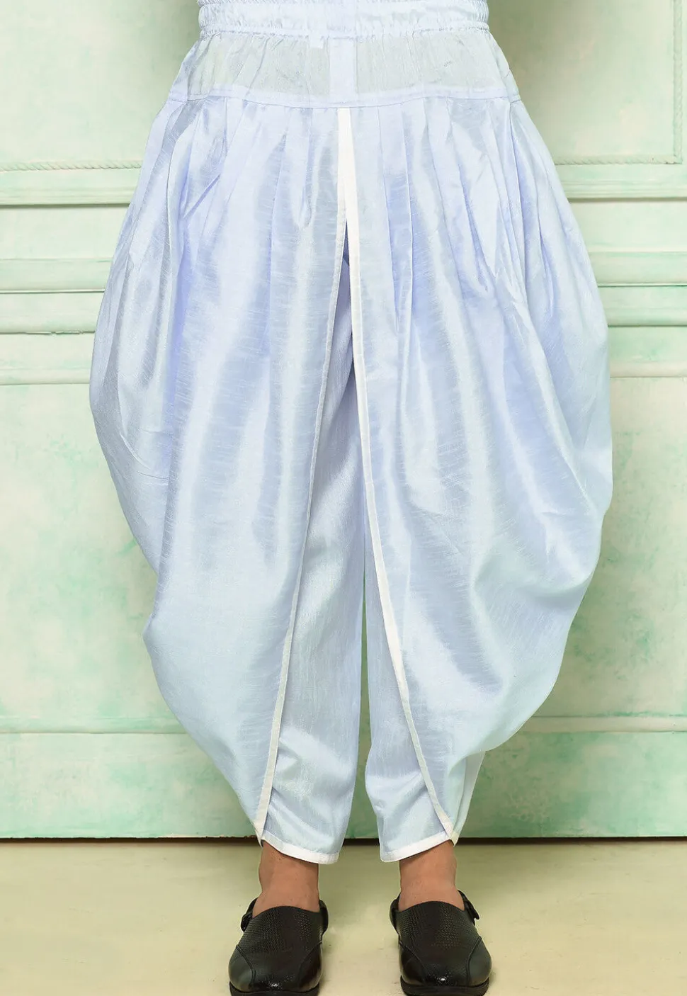 Contrast Border Dupion Silk Rajwara Dhoti Pant in Sky Blue