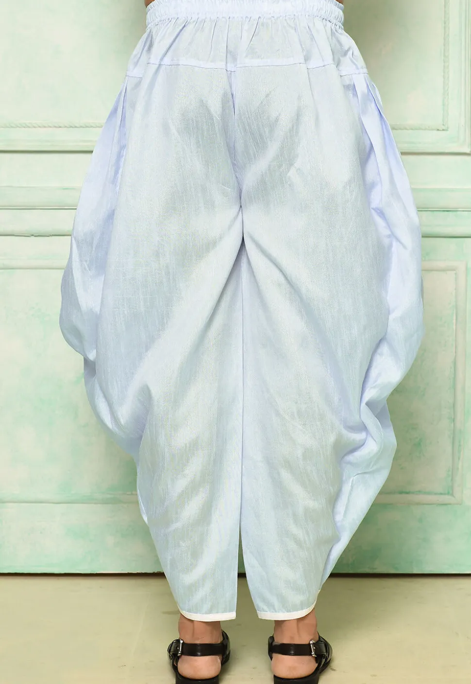 Contrast Border Dupion Silk Rajwara Dhoti Pant in Sky Blue