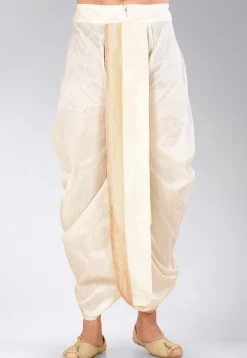 Contrast Border Dupion Silk Dhoti Pant in Cream