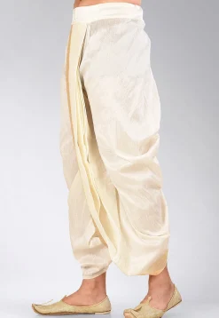 Contrast Border Dupion Silk Dhoti Pant in Cream