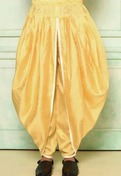 Contrast Border Dupion Silk Rajwara Dhoti Pant in Light Yellow