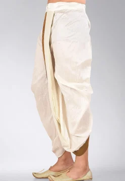 Contrast Border Dupion Silk Dhoti Pant in Cream