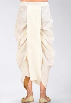Contrast Border Dupion Silk Dhoti Pant in Cream