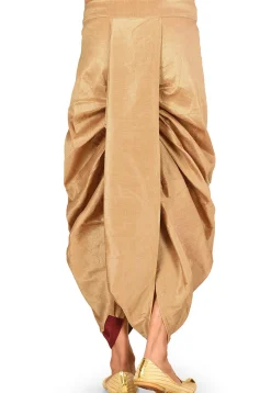 Contrast Border Dupion Silk Dhoti in Dark Beige