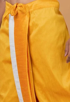 Contrast Border Dupion Silk Dhoti Pant in Yellow
