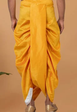 Contrast Border Dupion Silk Dhoti Pant in Yellow