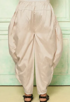 Contrast Border Dupion Silk Rajwara Dhoti Pant in Light Beige