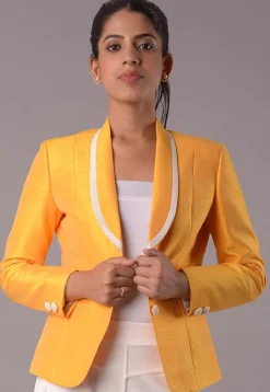 Contrast Border Dupion Silk Jacket in Mustard