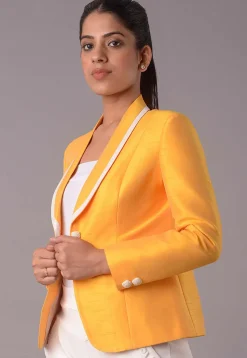 Contrast Border Dupion Silk Jacket in Mustard