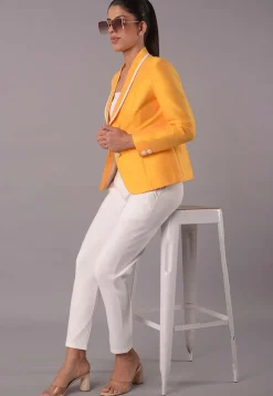 Contrast Border Dupion Silk Jacket in Mustard