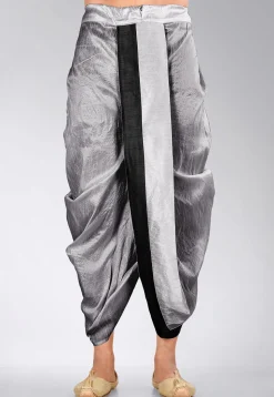Contrast Border Dupion Silk Dhoti Pant in Grey