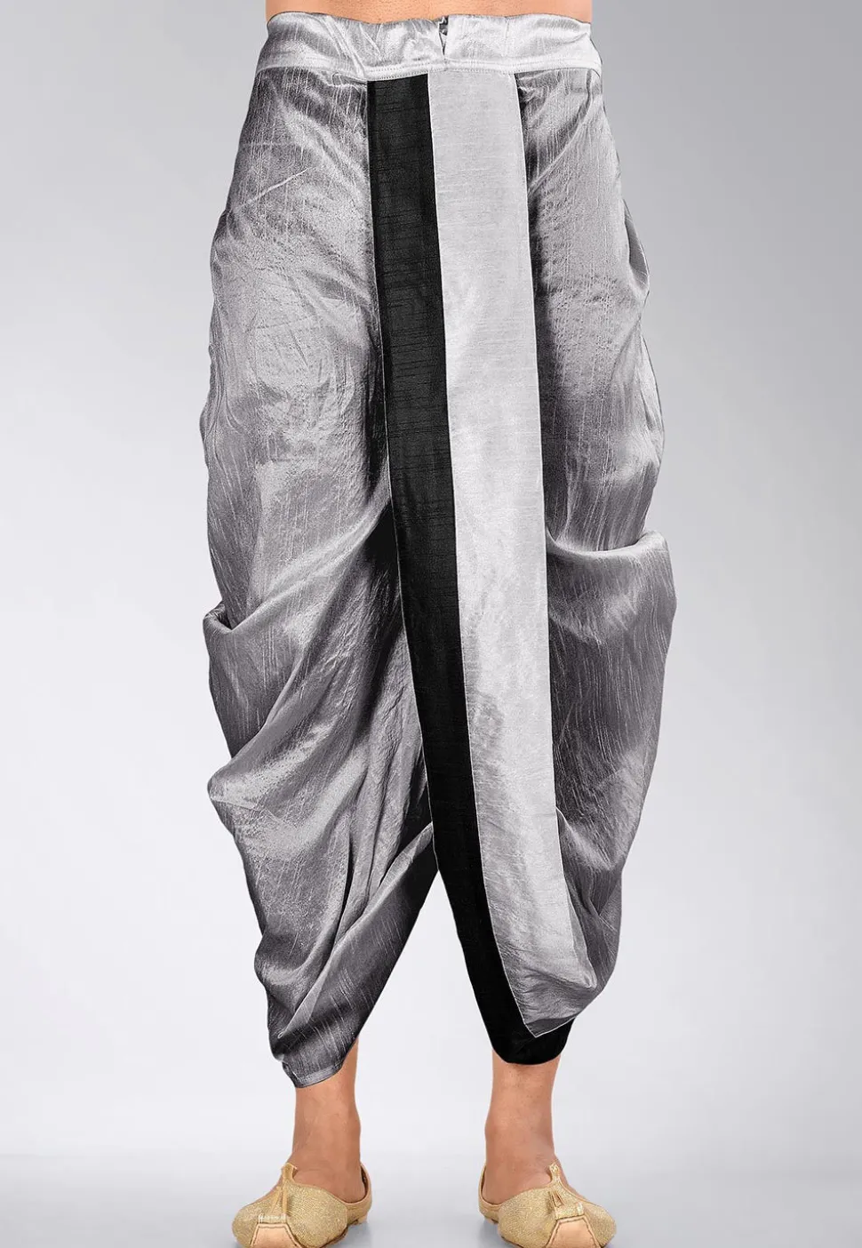 Contrast Border Dupion Silk Dhoti Pant in Grey
