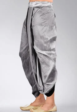 Contrast Border Dupion Silk Dhoti Pant in Grey