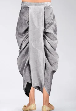Contrast Border Dupion Silk Dhoti Pant in Grey
